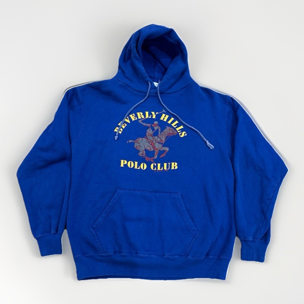 Vintage Beverly Hills Polo Club Hoodie Mens L Blue Sweatshirt 80s 90s